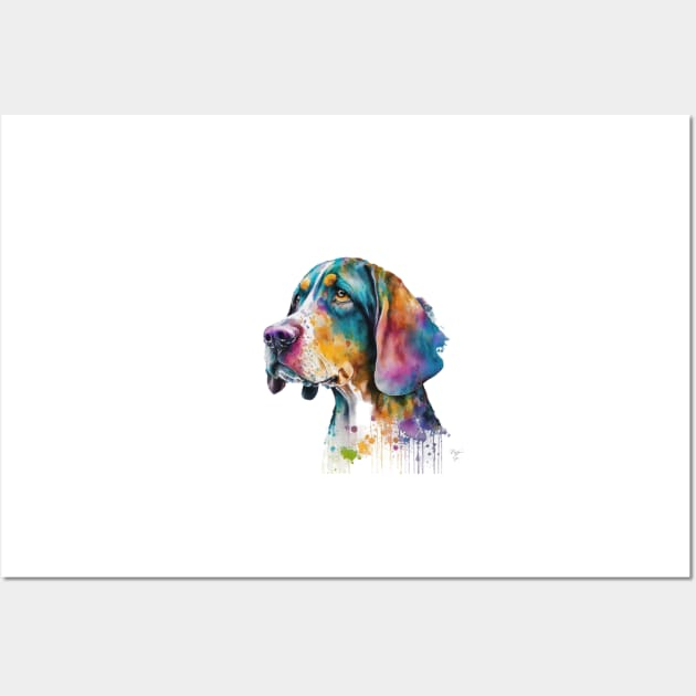 American Coonhound Dog In Watercolor & Pen Wall Art by Oldetimemercan